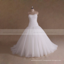 Gorgeous Beaded Pleated Tulle Cheap Muslim White Wedding Dress